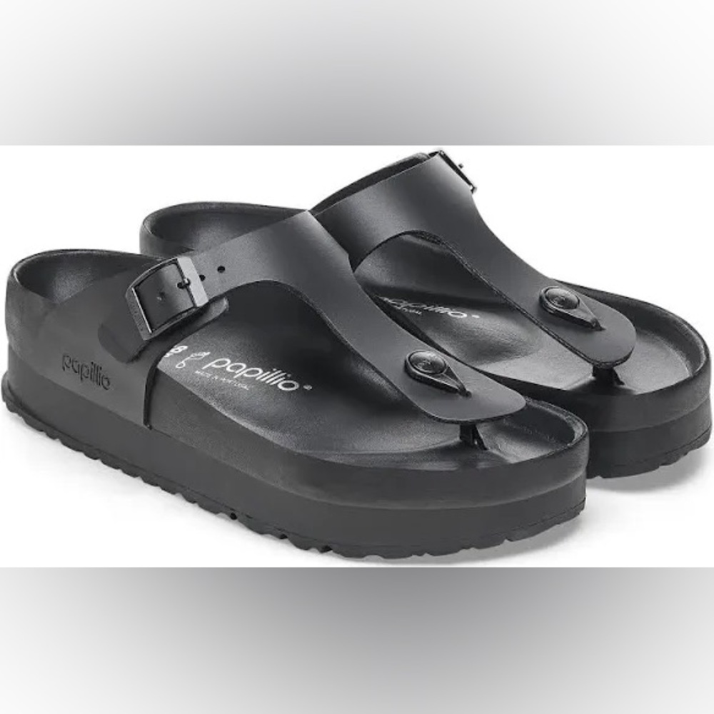Birkenstock Papilio platform flex leather Gizeh Black Women's Sandals, 37